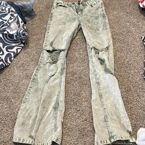 Green Ripped Flare Jeans